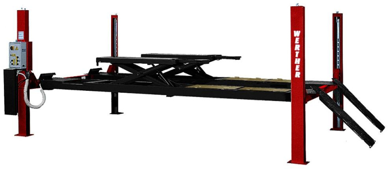 Подъемник четырехстоечный г/п 5т. электрогидравлический платформы сход-развал WERTHER 450ATLT